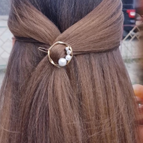 Pearl + Rhinestone Geometric Barrette (1 Pc) - Picture 2 of 4